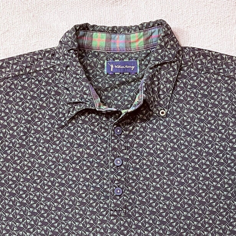 William Murray Martini Glasses Mens Medium Polo Shirt Black Gray Green - Picture 2 of 7